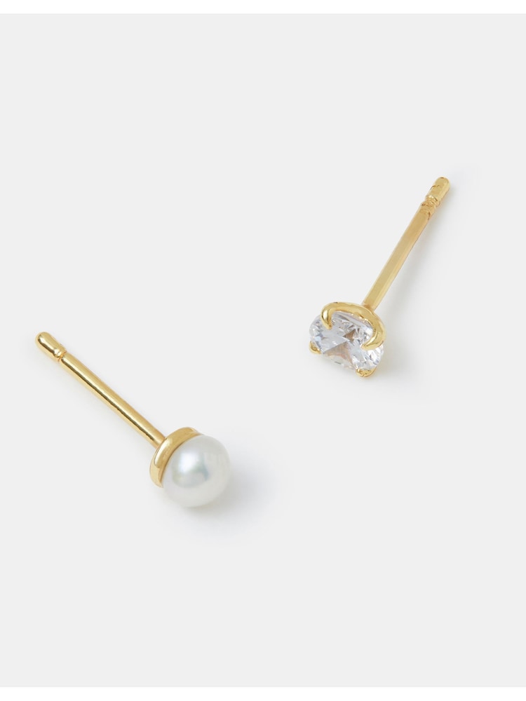 Accessorize Gold Tone Pearl Stud Earrings 2 Pack - Image 2 of 3