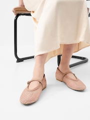 حذاء باليه بنعل مسطح بتصميم ماري جين شبكي مرصع بأحجار الراين من Accessorize - Image 1 of 3