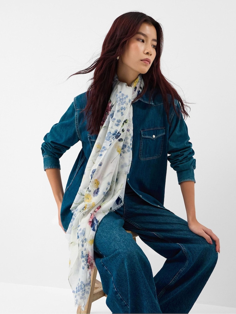 Accessorize Cream Lightweight Gardenia Print Scarf - Image 1 of 2