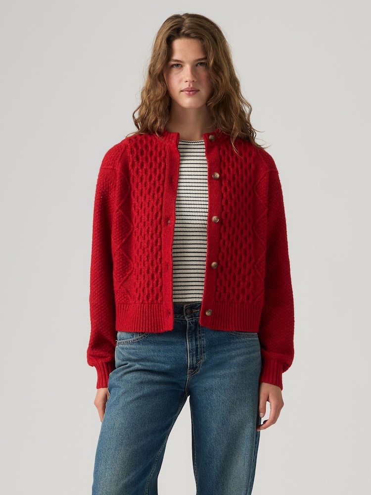 Levi's® Red Cable-Knit Cotton Cardigan - Image 1 of 5