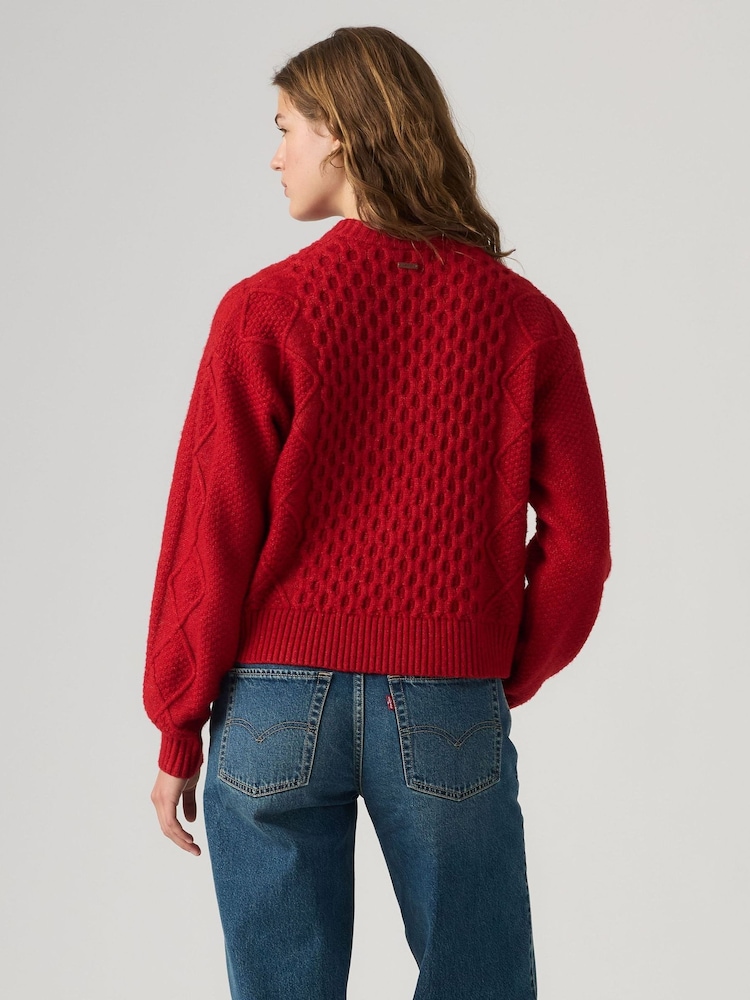 Levi's® Red Cable-Knit Cotton Cardigan - Image 2 of 5