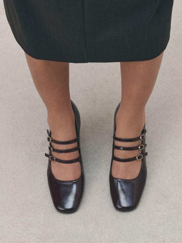 Burgundy Red Forever Comfort® Tripple Strap Block Heels - Image 1 of 7 Burgundy Red Forever Comfort® Tripple Strap Block Heels - Image 1 of 7
