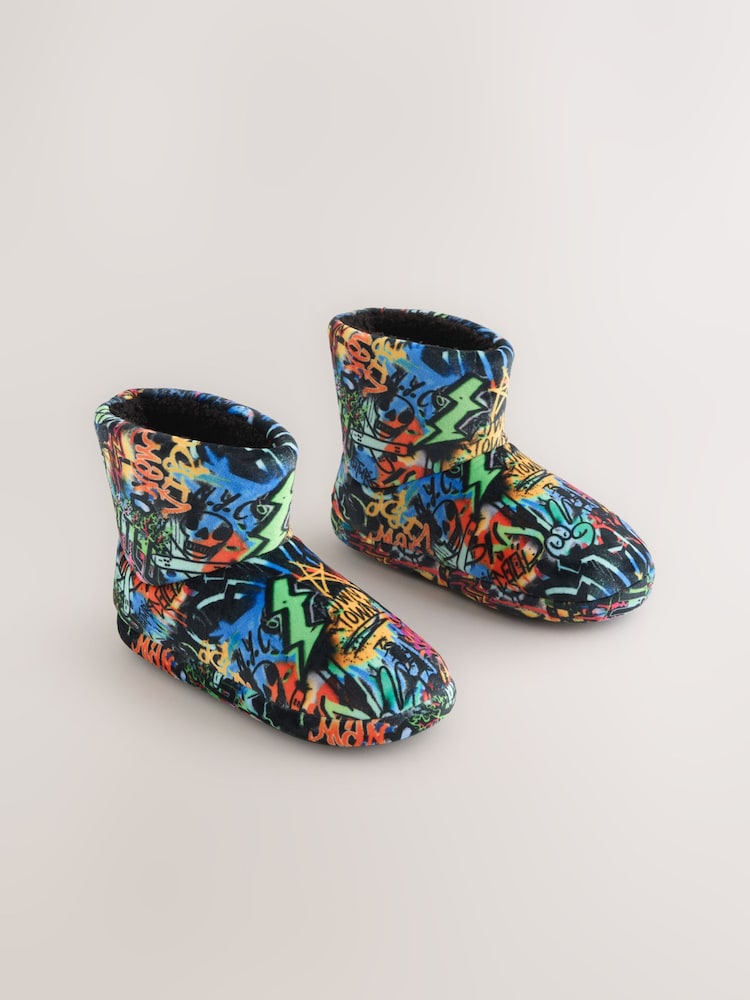 Bright Grafitti Fleece Slipper Boots - Image 1 of 5