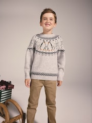 Charcoal Grey Fairisle Penguin Christmas Jumper (3mths-16yrs) - Image 1 of 9