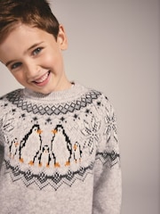 Charcoal Grey Fairisle Penguin Christmas Jumper (3mths-16yrs) - Image 5 of 9