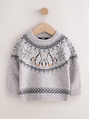 Charcoal Grey Fairisle Penguin Christmas Jumper (3mths-16yrs) - Image 6 of 9