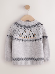 Charcoal Grey Fairisle Penguin Christmas Jumper (3mths-16yrs) - Image 7 of 9