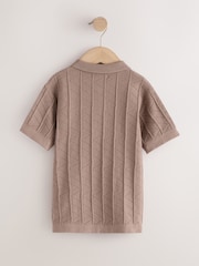 Neutral Zip Neck Texture Short Sleeve Polo Shirt (3-16yrs) - Image 2 of 4