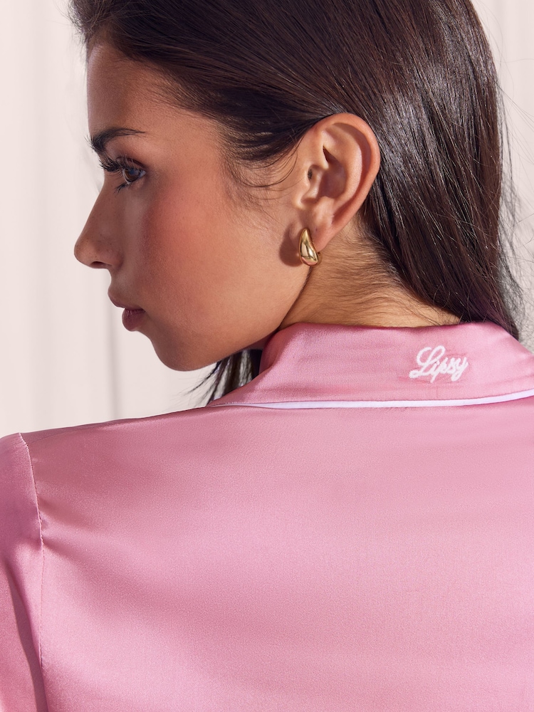 Vaaleanpunainen - Lipsy Satin Button Down Pyjamas Set - Kuva 5 / 5