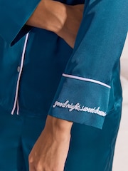 Sinivihreä Sininen - Lipsy Satin Button Down Pyjamas Set - Kuva 3 / 5