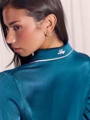 Sinivihreä Sininen - Lipsy Satin Button Down Pyjamas Set - Kuva 5 / 5