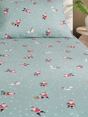 Green Santa Christmas Fitted Sheet and Pillowcase Set - Image 1 of 2