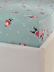 Green Santa Christmas Fitted Sheet and Pillowcase Set - Image 2 of 2