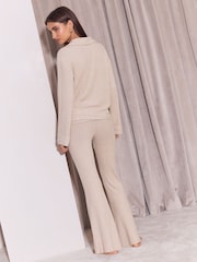 Lipsy Camel Super Soft Rib Collar Logo Embroidered Lounge Set - Image 4 of 4