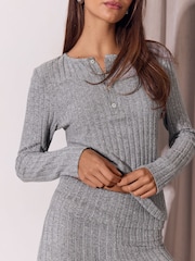 Lipsy Grey Cosy Ribbed Henley Top And Trousers Lounge Set - Image 4 of 7