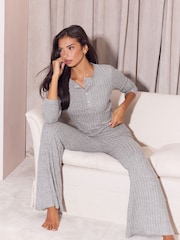Lipsy Grey Cosy Ribbed Henley Top And Trousers Lounge Set - Image 6 of 7