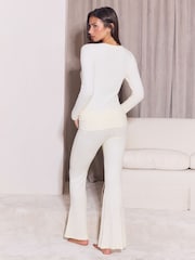 Lipsy Cream Cosy Ribbed Henley Top And Trousers Lounge Set - Image 5 of 5