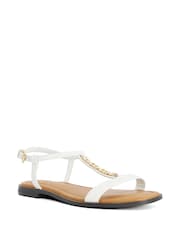 Dune London White Wide Fit Lollipops T-Bar Flat Sandals - Image 2 of 5