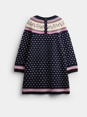 Jojo Maman Bébé Navy Blue Rose Fairisle Knitted Dress - Image 2 of 4
