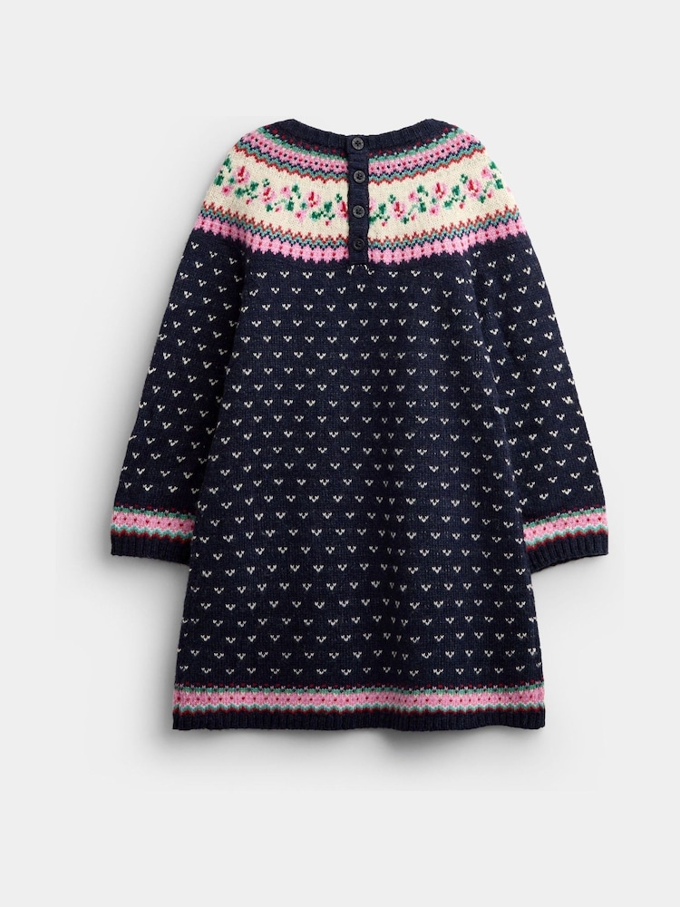 Jojo Maman Bébé Navy Blue Rose Fairisle Knitted Dress - Image 2 of 4 Jojo Maman Bébé Navy Blue Rose Fairisle Knitted Dress - Image 2 of 4