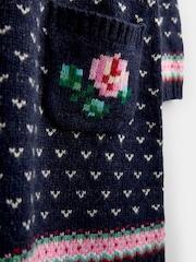 Jojo Maman Bébé Navy Blue Rose Fairisle Knitted Dress - Image 3 of 4