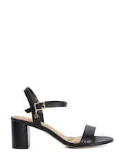 Dune London Black Leather Jaycie Block Heeled Sandals - Image 1 of 5