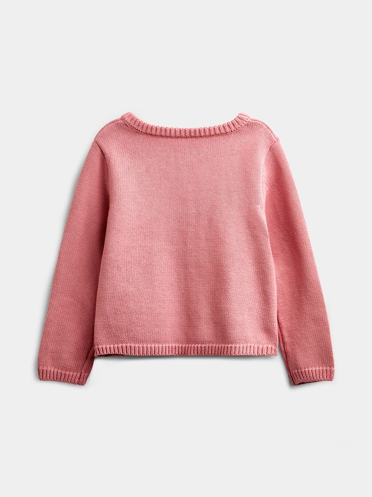 JoJo Maman Bébé Dusky Pink Mouse Pet In Pocket Appliqué Cotton Cardigan - Image 2 of 5 JoJo Maman Bébé Dusky Pink Mouse Pet In Pocket Appliqué Cotton Cardigan - Image 2 of 5