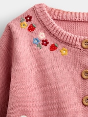 JoJo Maman Bébé Dusky Pink Mouse Pet In Pocket Appliqué Cotton Cardigan - Image 3 of 5