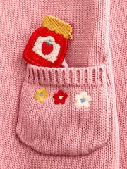 JoJo Maman Bébé Dusky Pink Mouse Pet In Pocket Appliqué Cotton Cardigan - Image 4 of 5