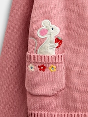 JoJo Maman Bébé Dusky Pink Mouse Pet In Pocket Appliqué Cotton Cardigan - Image 5 of 5