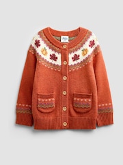 Jojo Maman Bébé Rust Orange Pumpkin Fairisle Cardigan - Image 1 of 4