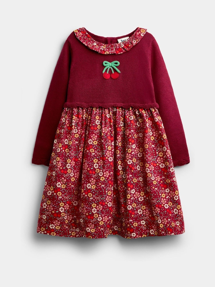 Jojo Maman Bébé Burgundy Red Cherry Knitted Combo Dress - Image 1 of 4 Jojo Maman Bébé Burgundy Red Cherry Knitted Combo Dress - Image 1 of 4