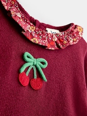 Jojo Maman Bébé Burgundy Red Cherry Knitted Combo Dress - Image 3 of 4