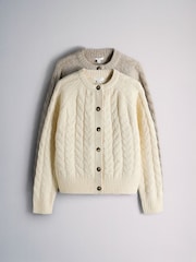 The Set 2 Pack Crew Neck Cable Cardigans Cream/Taupe Brown - Image 1 of 5