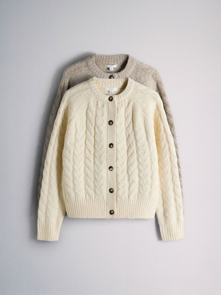 The Set 2 Pack Crew Neck Cable Cardigans Cream/Taupe Brown - Image 1 of 5