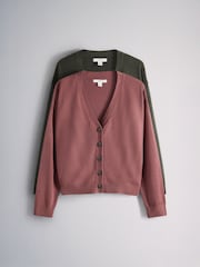 The Set 2 Pack Soft Knit V-Neck Cardigans Khaki Green/Clay Red - Image 1 of 5