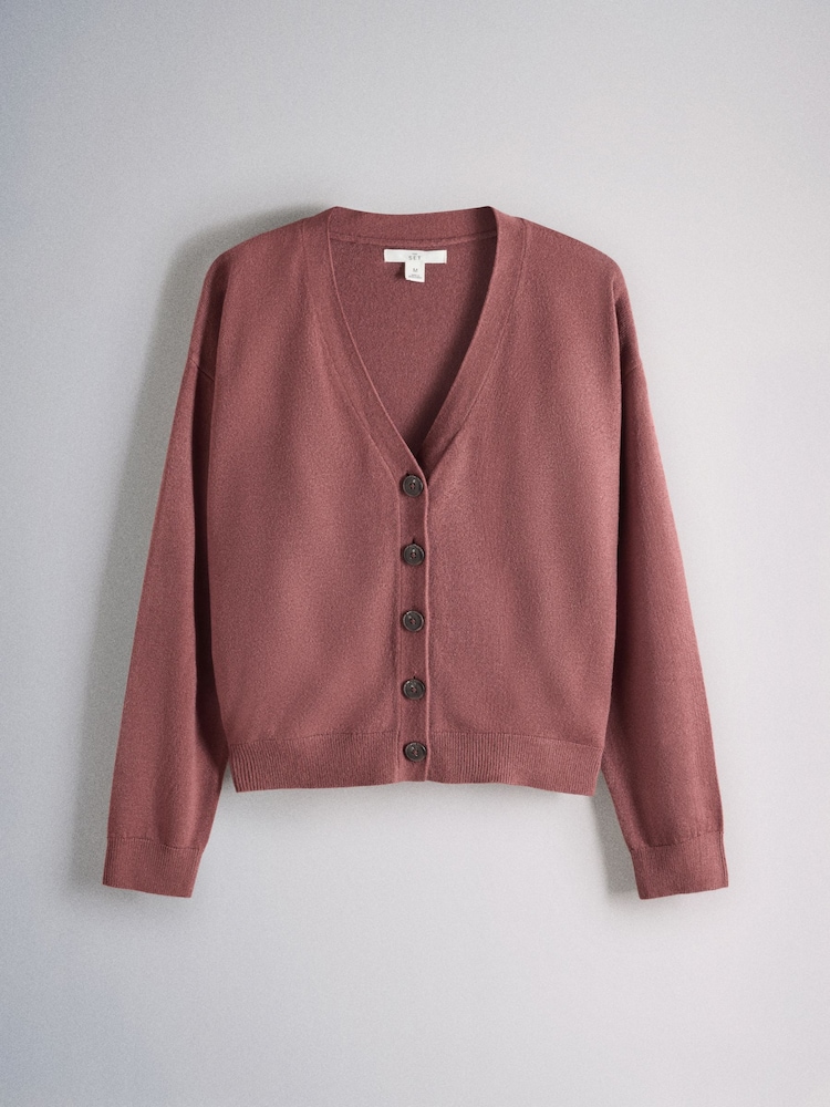 The Set 2 Pack Soft Knit V-Neck Cardigans Khaki Green/Clay Red - Image 2 of 5