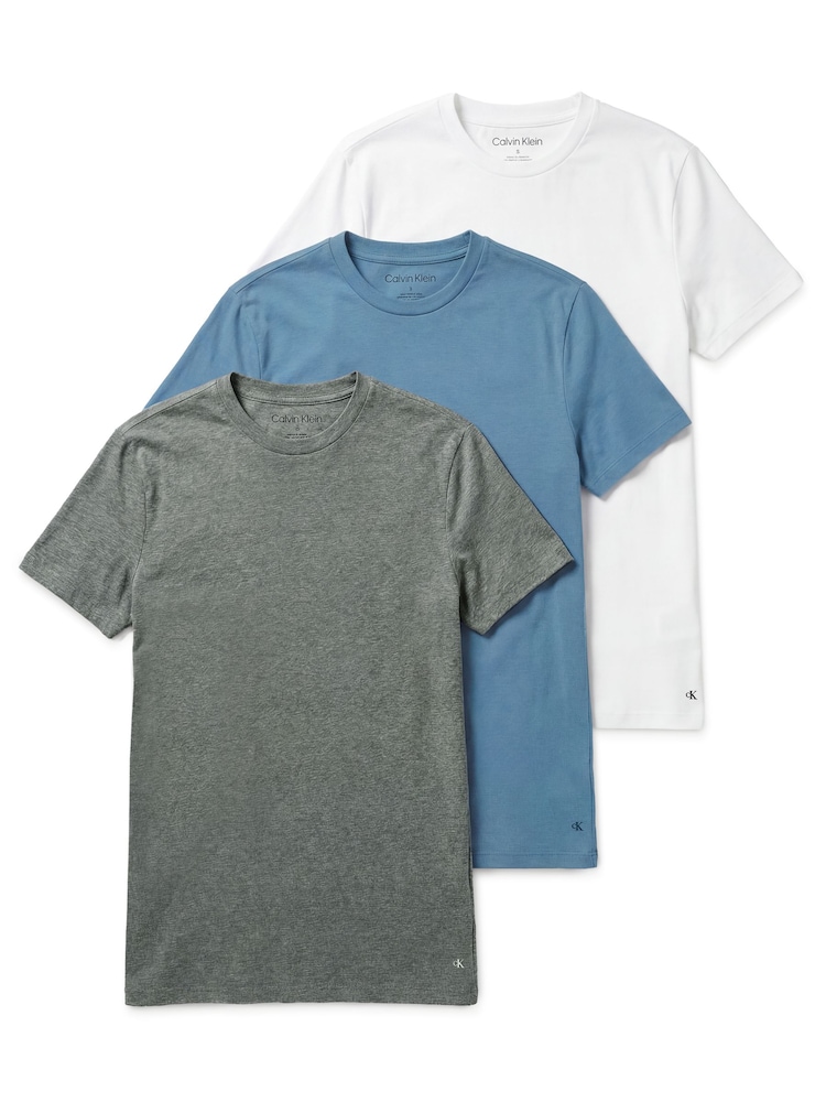 Calvin Klein Blue Short Sleeve Crew Neck T-Shirts 3 Pack - Image 1 of 4 Calvin Klein Blue Short Sleeve Crew Neck T-Shirts 3 Pack - Image 1 of 4