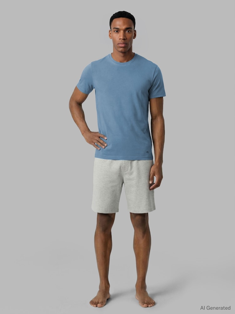 Calvin Klein Blue Short Sleeve Crew Neck T-Shirts 3 Pack - Image 2 of 4 Calvin Klein Blue Short Sleeve Crew Neck T-Shirts 3 Pack - Image 2 of 4