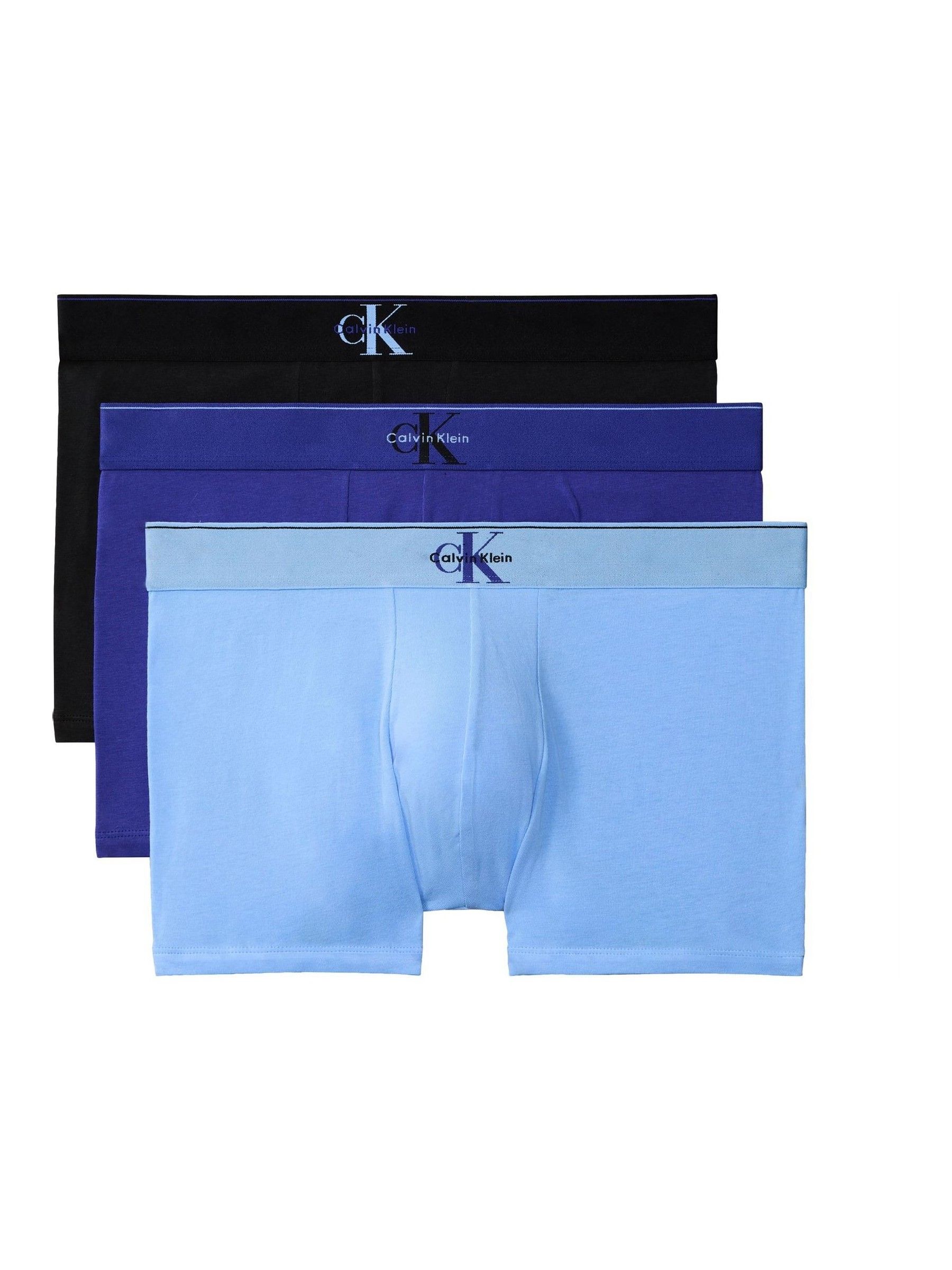 Calvin Klein Men's Blue Graphic Monogram Cotton Stretch Trunks 3 Pack - Image 1