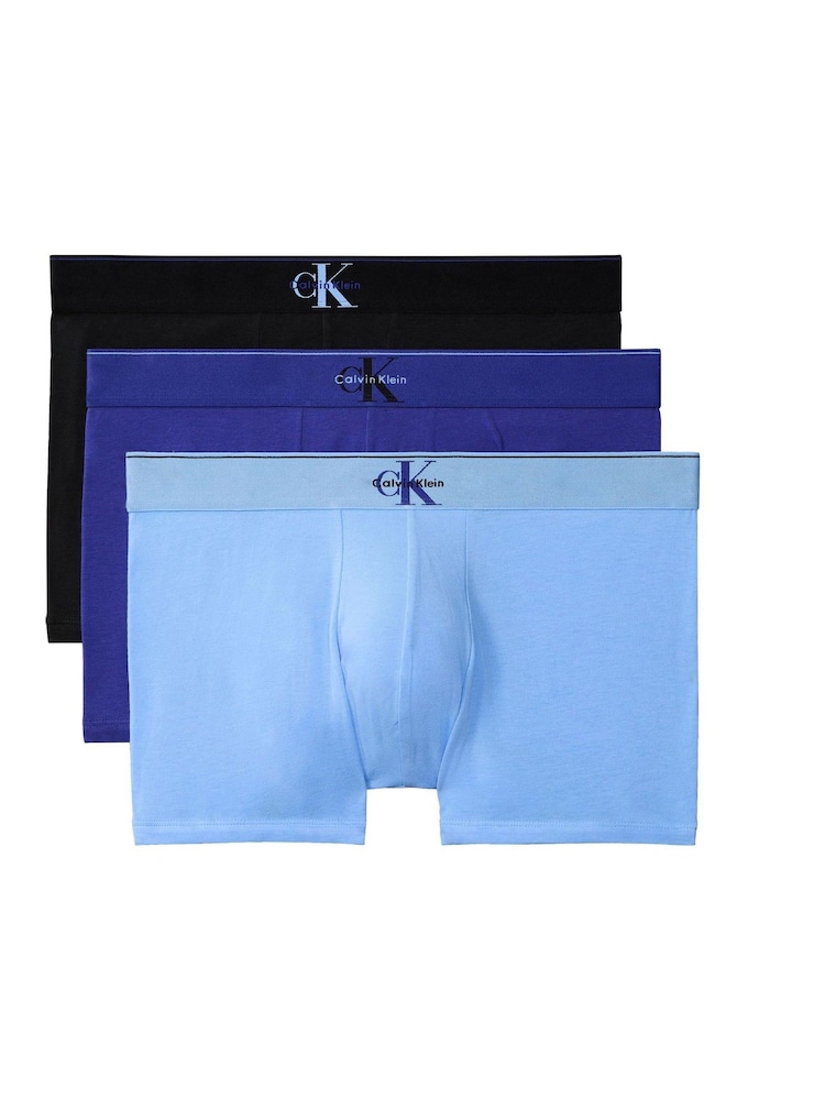 Calvin Klein Blue Cotton Stretch Trunks 3 Pack - Image 1 of 5 Calvin Klein Blue Cotton Stretch Trunks 3 Pack - Image 1 of 5