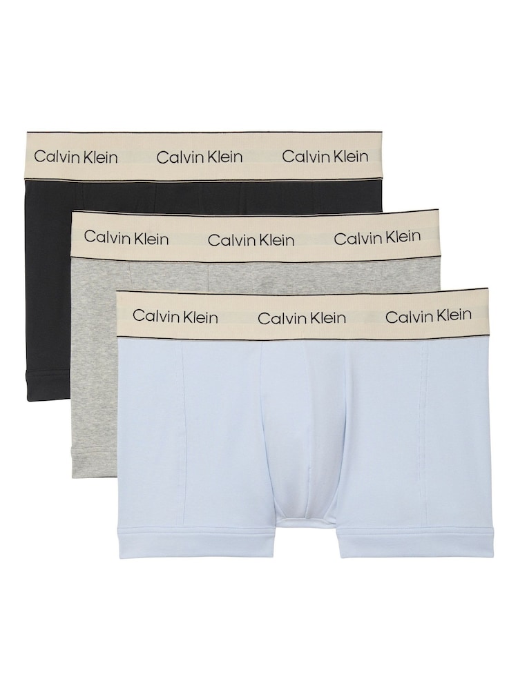Calvin Klein Blue Heritage Cotton Stretch Trunks 3 Pack - Image 1 of 1 Calvin Klein Blue Heritage Cotton Stretch Trunks 3 Pack - Image 1 of 1