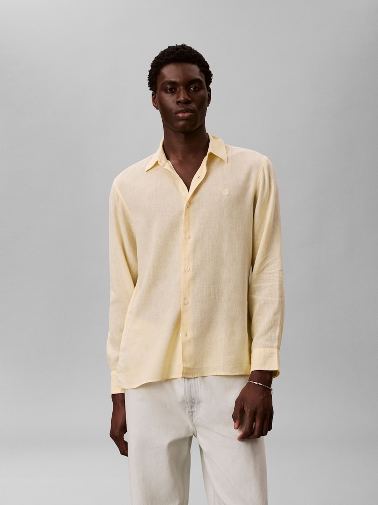 Calvin Klein Yellow Stretch Woven Shirt - Image 2 of 5 Calvin Klein Yellow Stretch Woven Shirt - Image 2 of 5