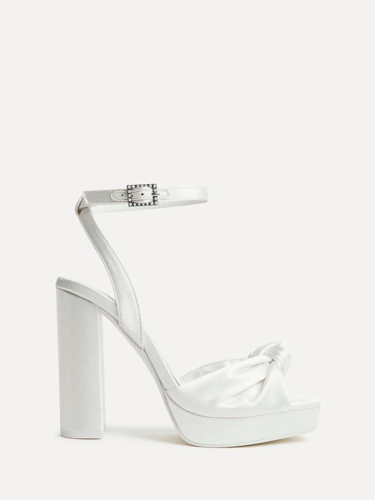 Linzi Cream Bridal Altar Platform Heel Sandals With Knotted Front Strap - Image 2 of 5