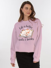 Brands In Pink Life Better Cats And Books Sweat Top - Image 1 of 5