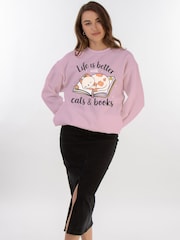 Brands In Pink Life Better Cats And Books Sweat Top - Image 2 of 5
