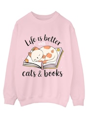 Brands In Pink Life Better Cats And Books Sweat Top - Image 3 of 5