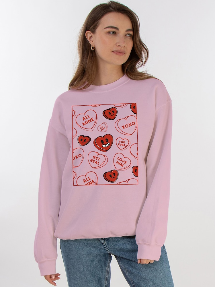 Brands In Pink Valentine's Day Hearts Doodle Sweat Top - Image 1 of 5 Brands In Pink Valentine's Day Hearts Doodle Sweat Top - Image 1 of 5