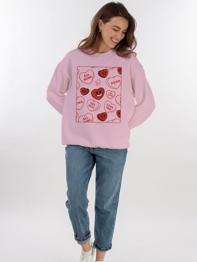 Brands In Pink Valentine's Day Hearts Doodle Sweat Top - Image 2 of 5 Brands In Pink Valentine's Day Hearts Doodle Sweat Top - Image 2 of 5