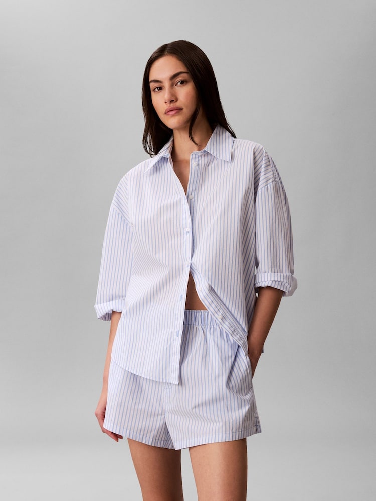 Calvin Klein Blue Cotton Poplin Pyjama Shorts - Image 1 of 2